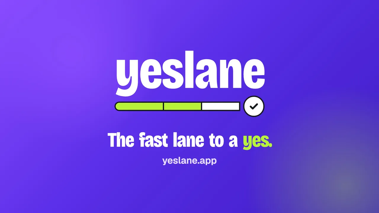 The yeslane wordmark over a violet glow: the fast lane to a yes